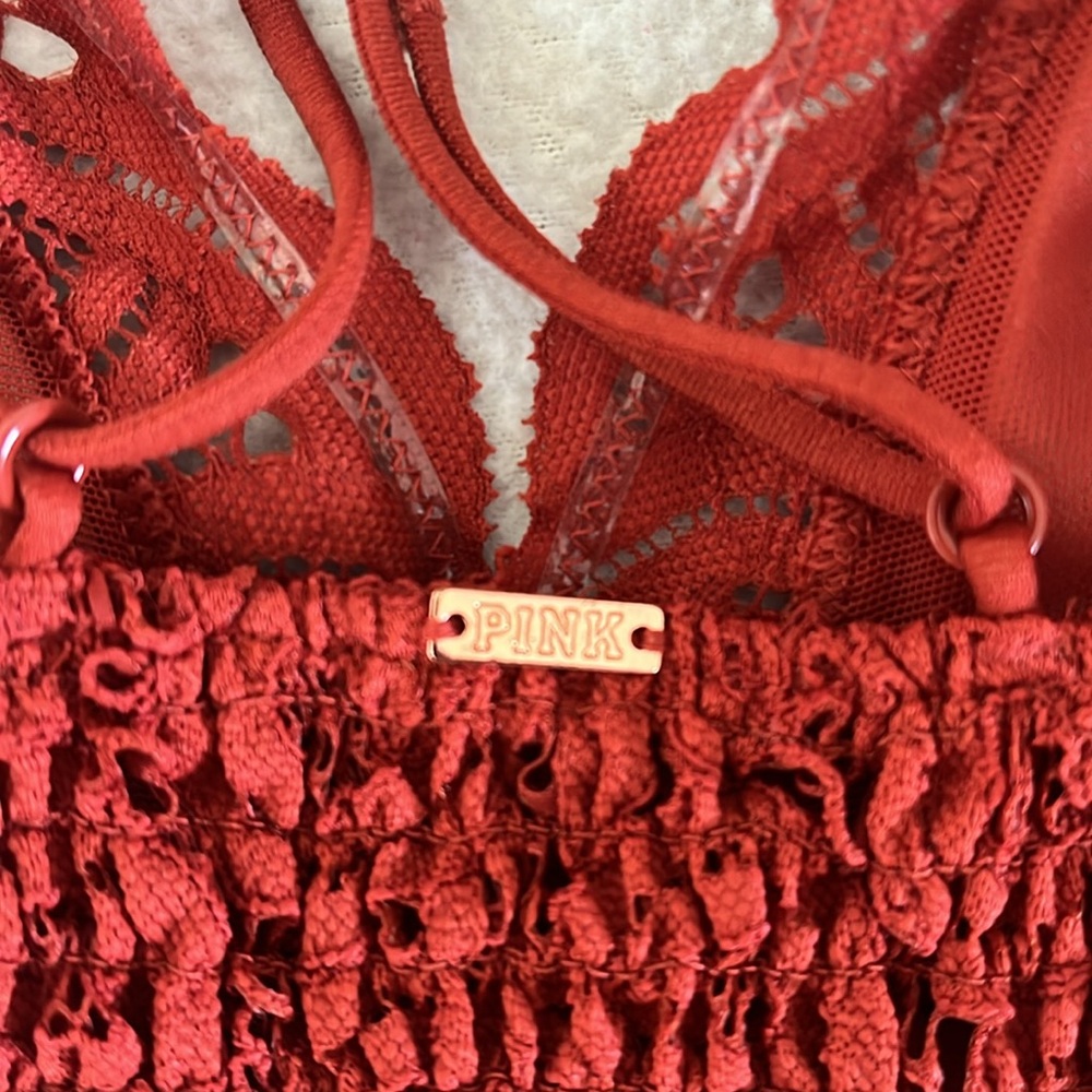 PINK Victoria Secret Burnt Orange Lace Bralette size S - Picture 3 of 4